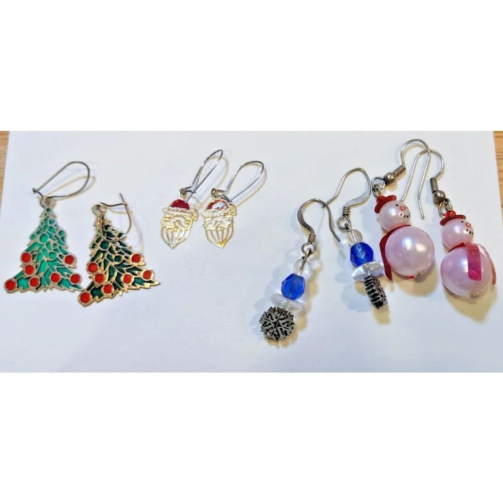 Lot if 4 Pairs of Christmas, Winter Earrings-Christmas Tree, Santa, Snowman, ETC